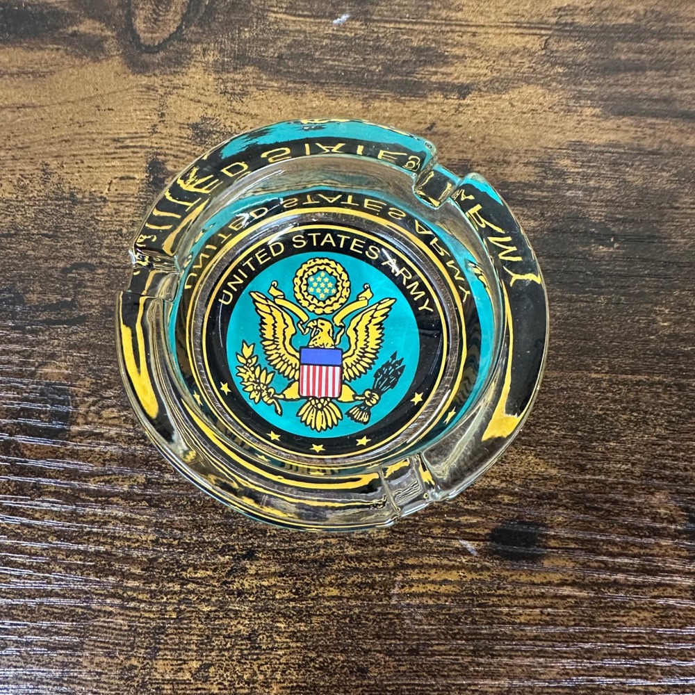 Vintage United States Army Clear Glass Ashtray with Official Seal Insignia